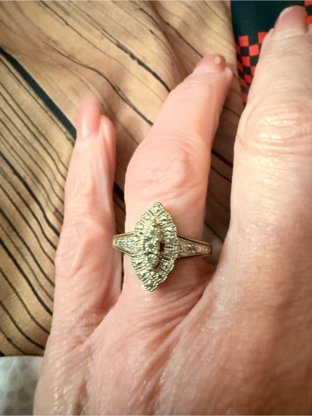 Elegant Gold-Tone Marquise Cluster Ring with Clear Stones
